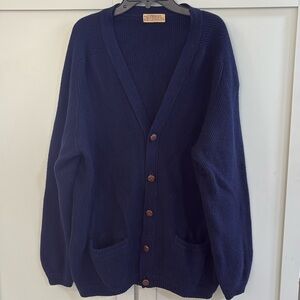 MCM Vtg Gleneagles Knitwear Co. 100% Cashmere Cardigan Navy Blue Scotland‎ Rare